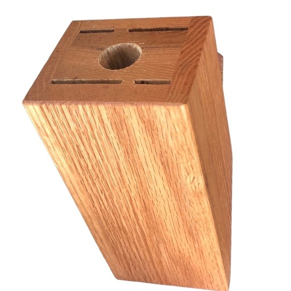 CUTCO Oak Wood Knife Block 9 Slots Plus Sharpener Logo 6” H 8”D X4”W Rubber Feet - Picture 3 of 6